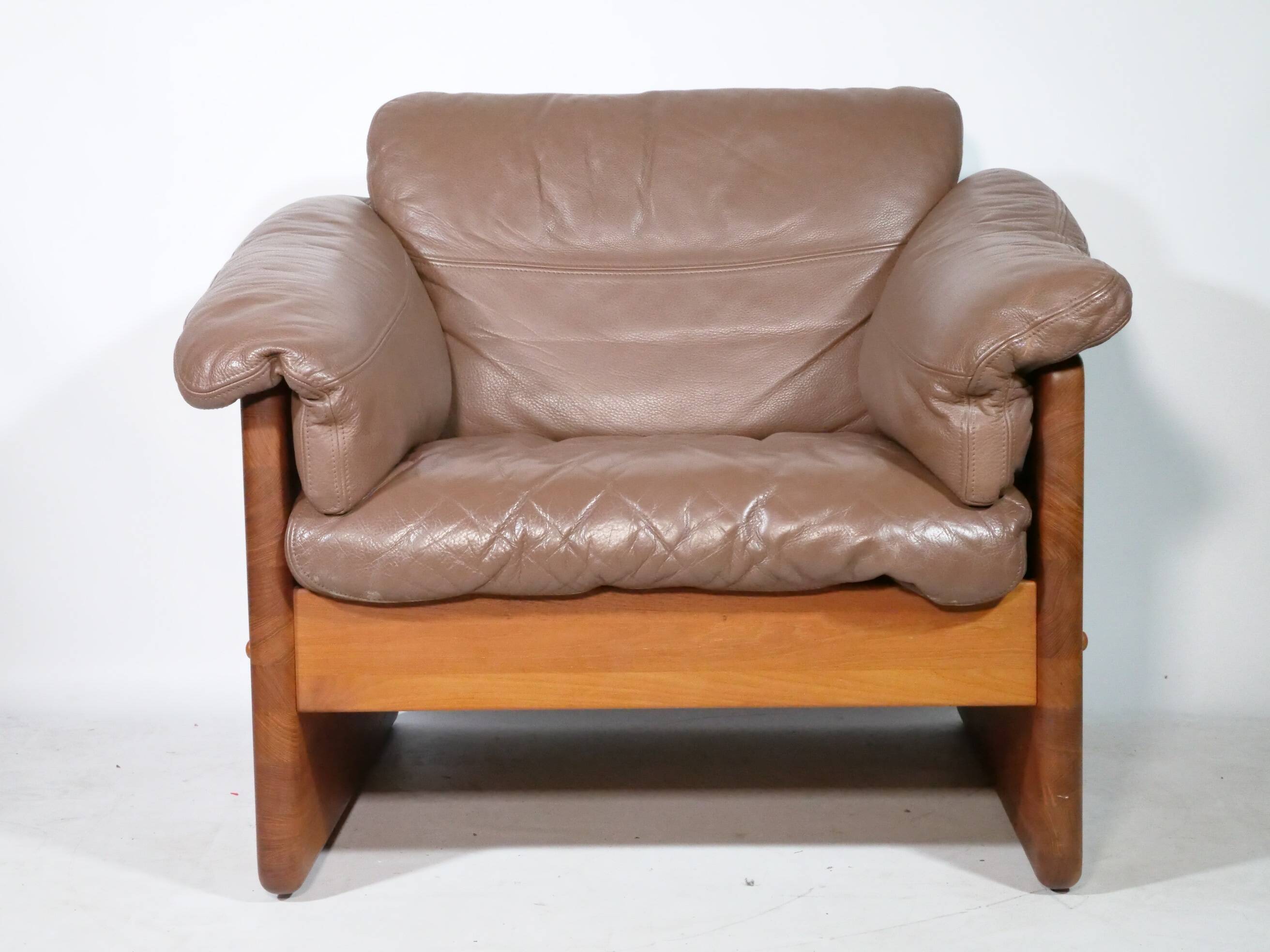 Teak solid wood leather armchair by Mikael Laursen, 1970s