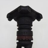 Twisted and engraved blackened wooden pedestal. 1960s 70s.