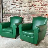 Armchairs (the pair) vintage 1950 in dark green skaï