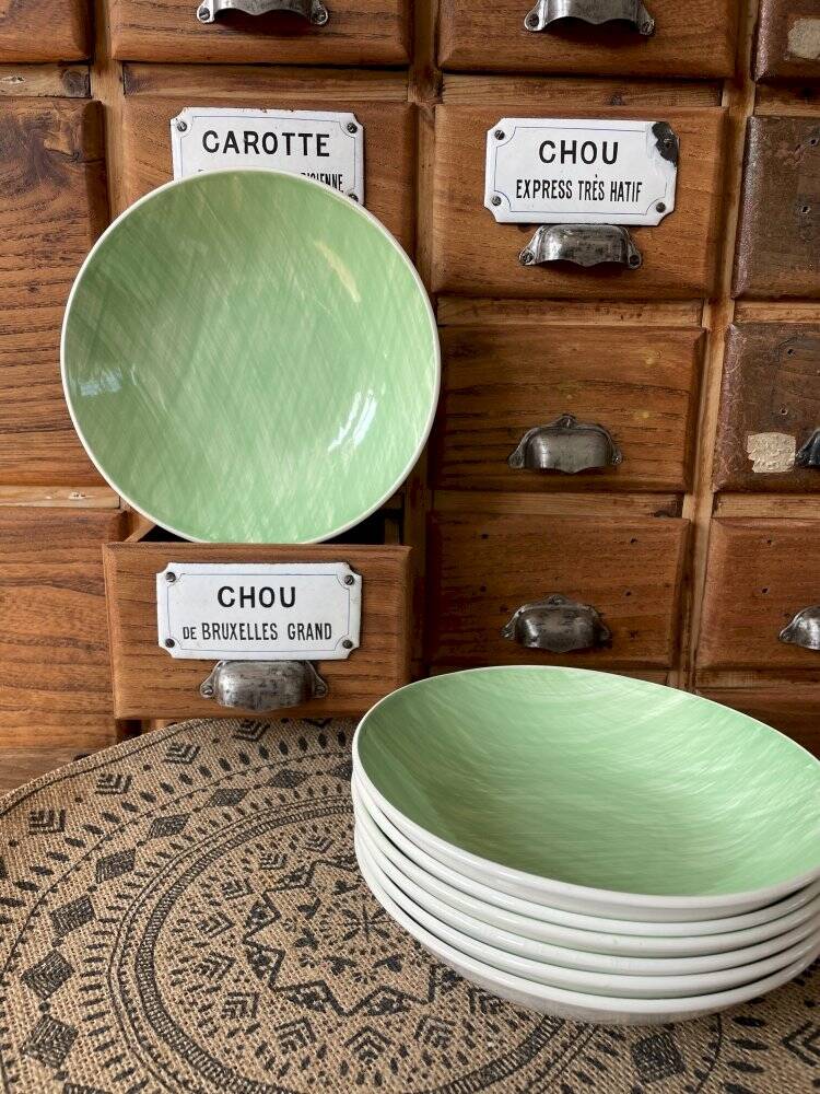 Set of 7 Salins soup plates, Mistral green model