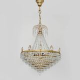 Grand et ancien lustre, plafonnier couronne en laiton, 7 étages, 6 feux