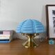Vintage Art Deco modernist lamp with blue opaline glass and brass.