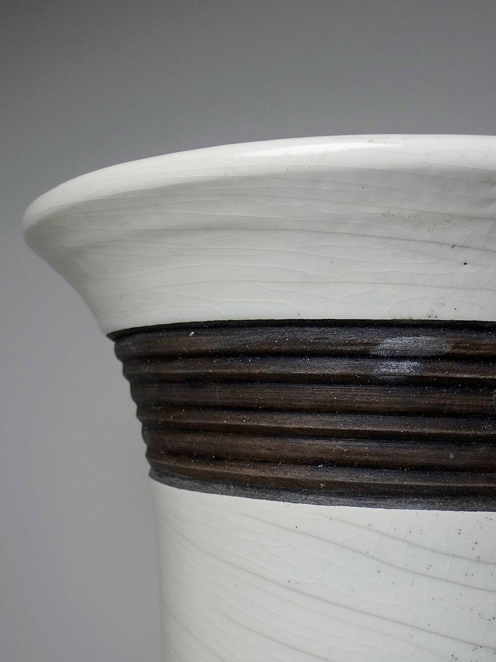 Large modern Raku lamp in beige and brown by Keramos Sèvres - René Hénon
