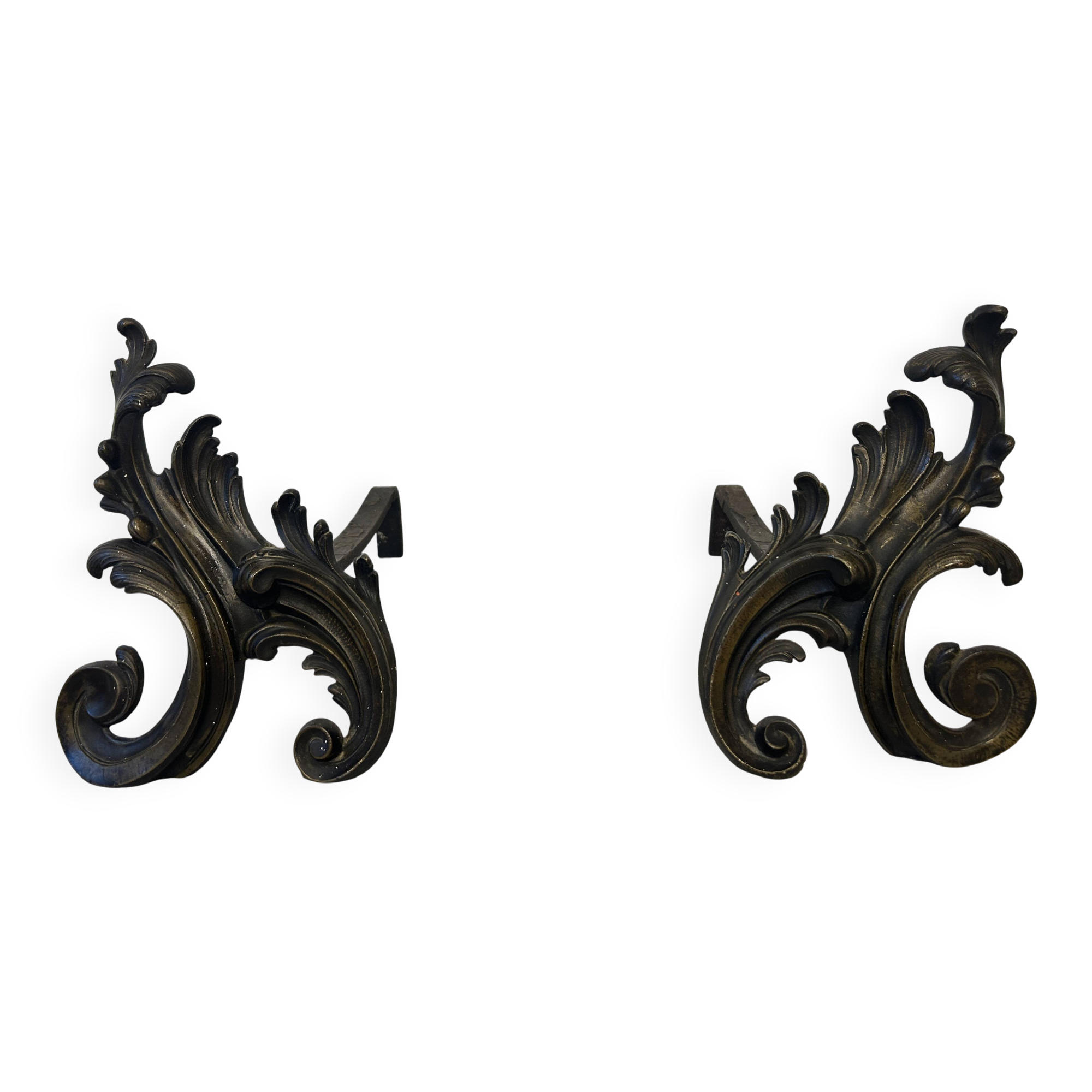 Beautiful pair of bronze andirons - 19th century