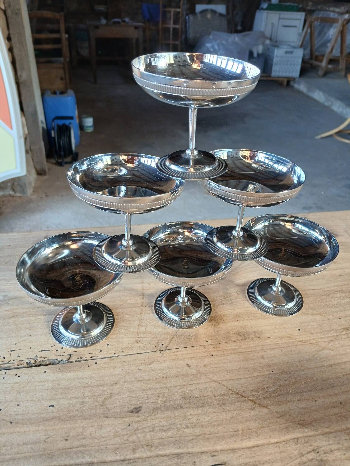 9 antique stainless steel ice cream cups