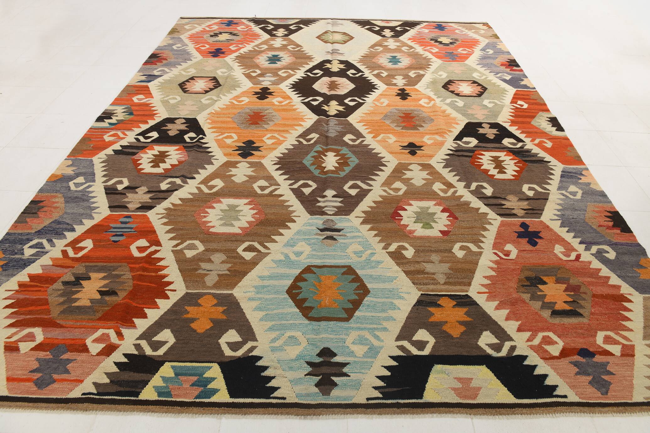 Turkish Multicolor Tribal Vintage Kilim Rug, 298x392Cm