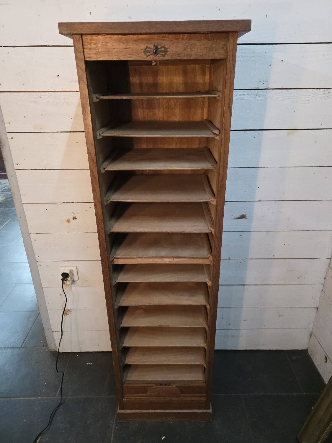Oak curtain filing cabinet