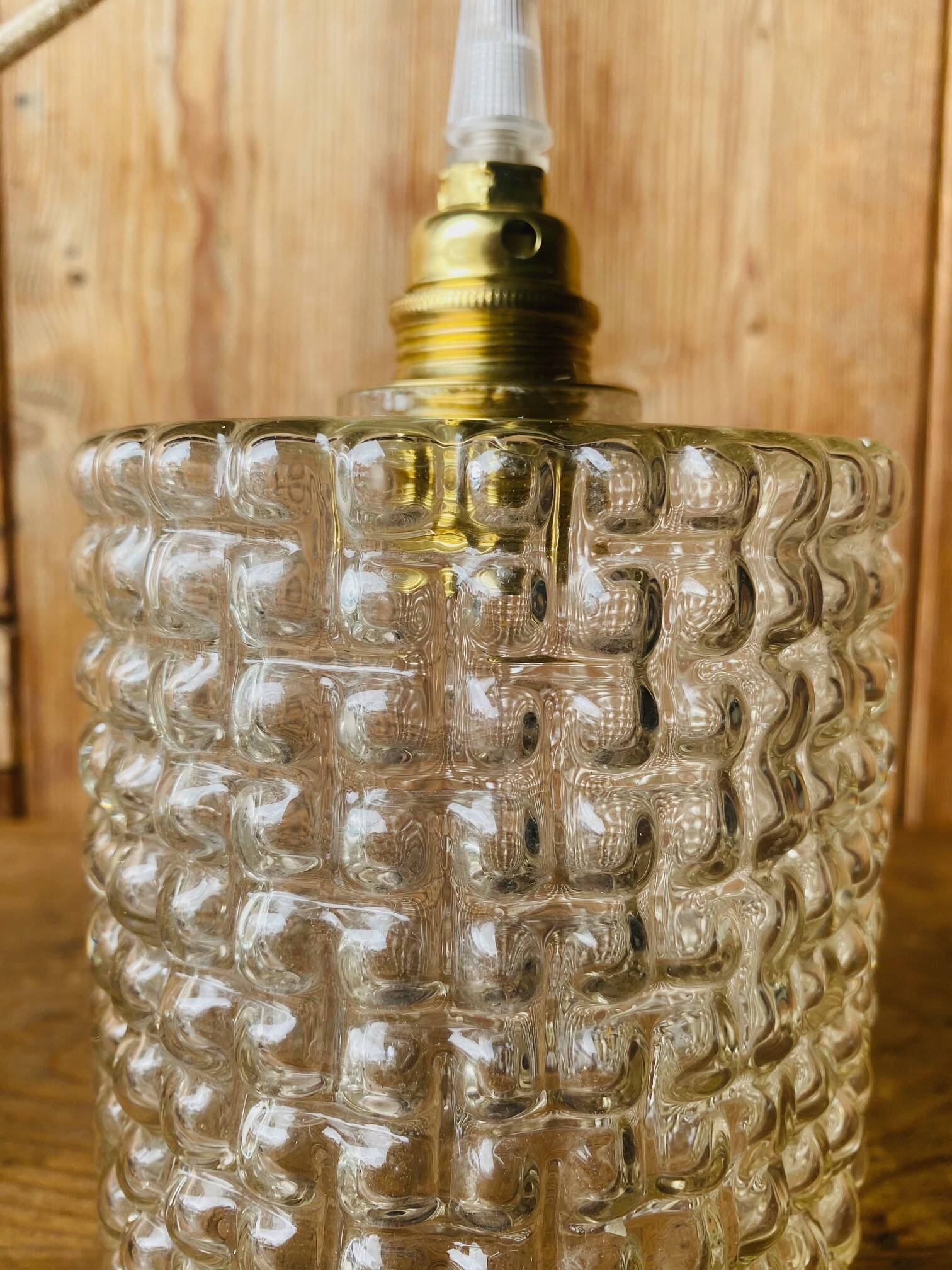 Vintage bubbled glass hanging lamp