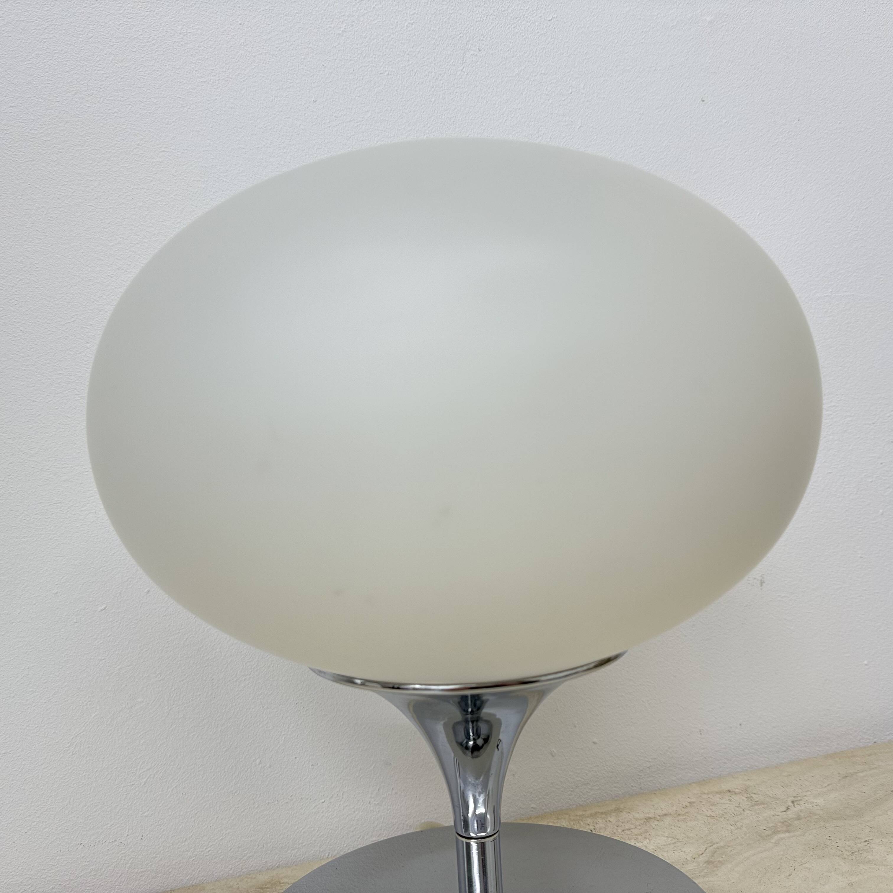 Opaline glass chromed steel & cast iron Space Age lamp by Kaiser Leuchten,