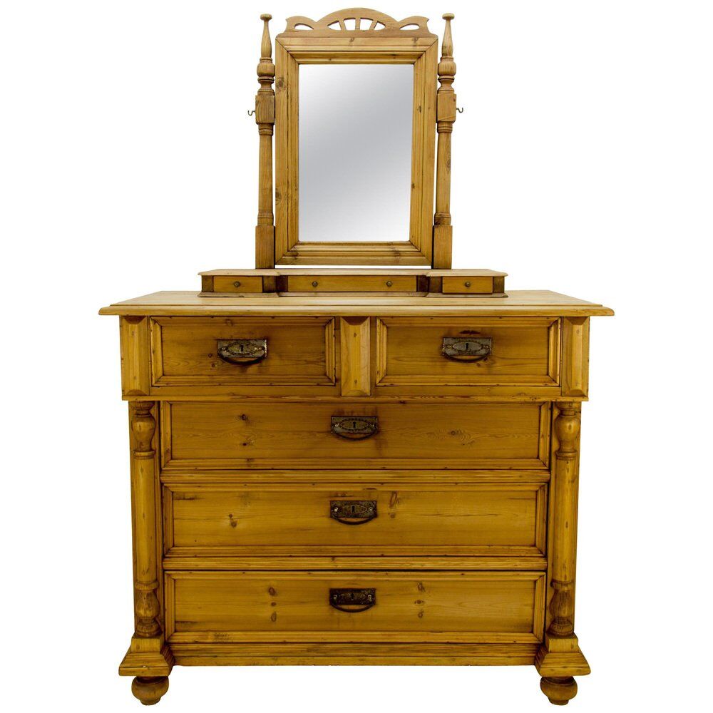 Art nouveau style baltic pine chest of drawers with mirror