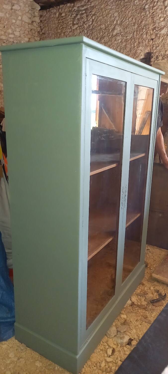 Green patina wooden display cabinet