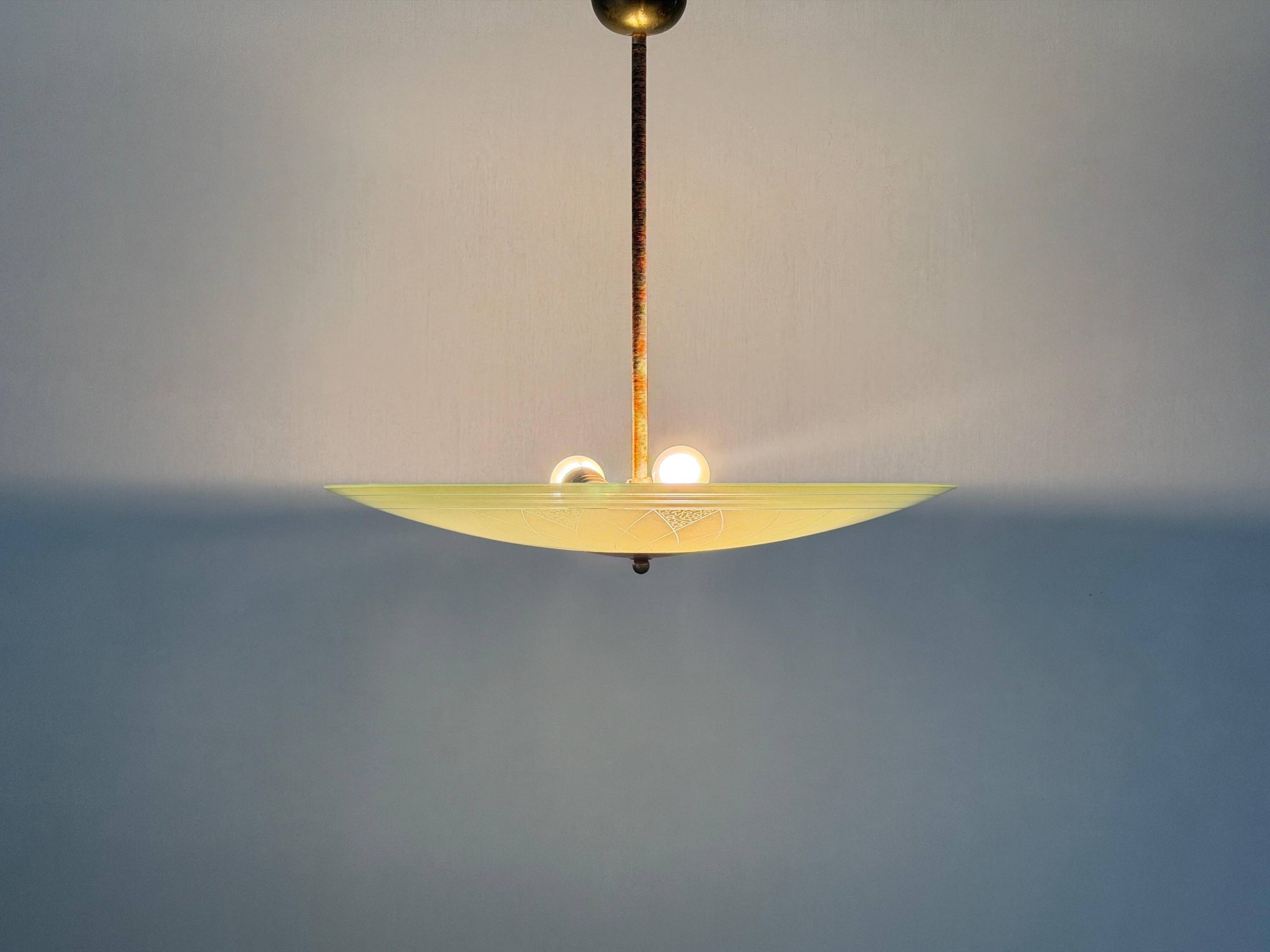 Art Deco ceiling light in green glass, 1940s, Germany