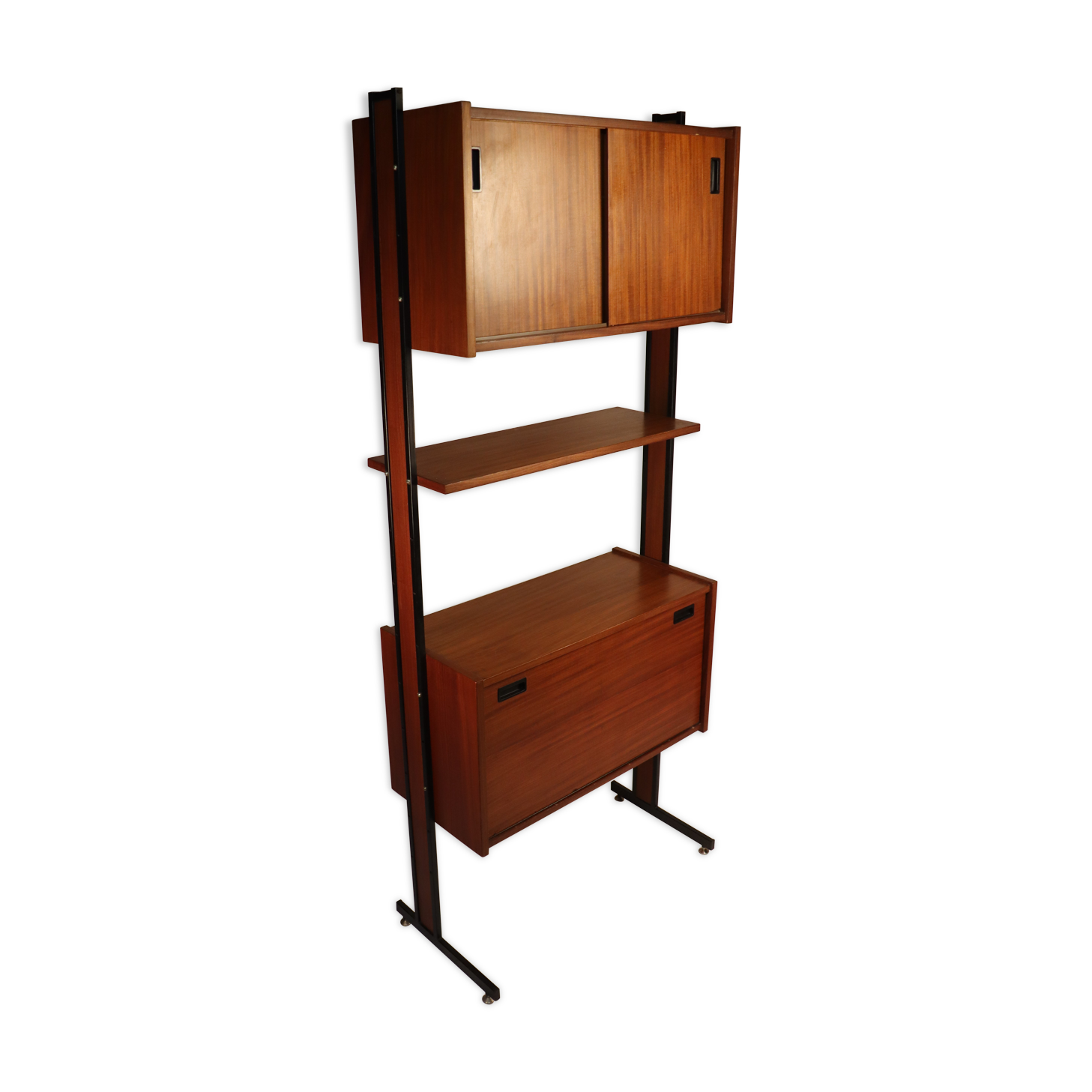 Wooden and metal modular vintage bookcase, 1960s