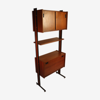 Wooden and metal modular vintage bookcase, 1960s