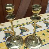 Pair of bronze candlesticks depicting a snake