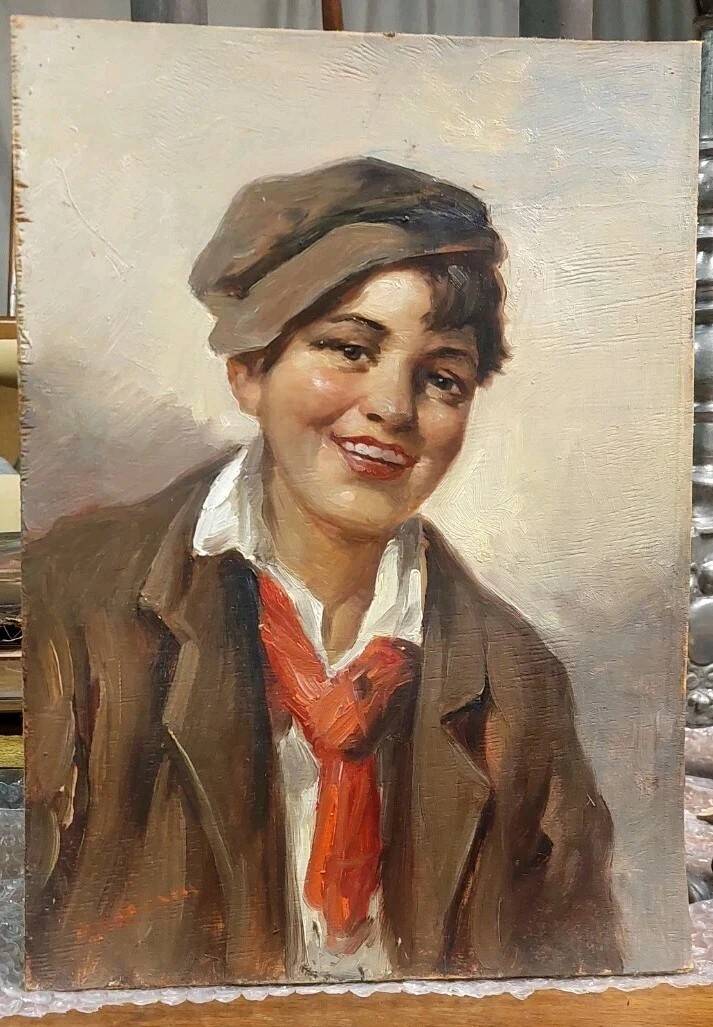 Oil painting on wood, portrait of the character Athos, Renzo Brioschi (1910-2000)
