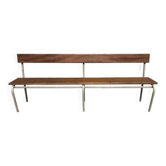 Three tubular and solid wood benches, boarding school, vintage, 1950s