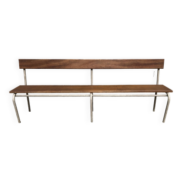 Three tubular and solid wood benches, boarding school, vintage, 1950s