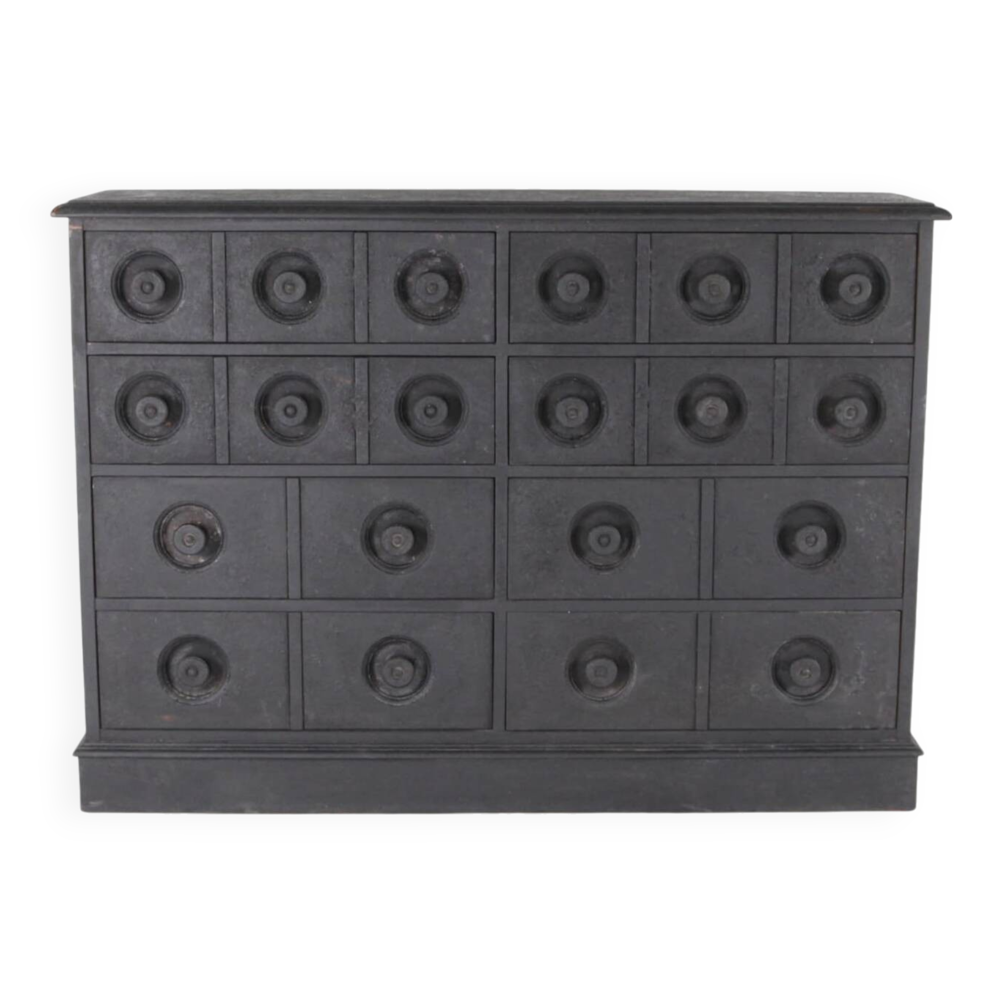 Blackened wooden chest of drawers
