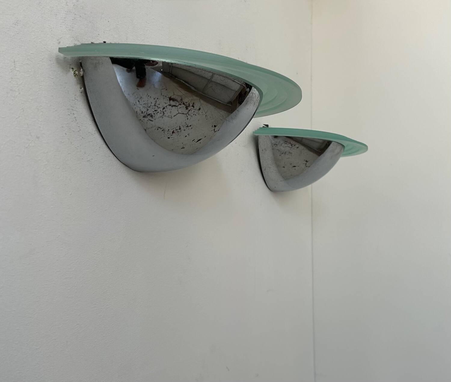 Pair of vintage wall lights, chrome and altuglass, Sweden 1970