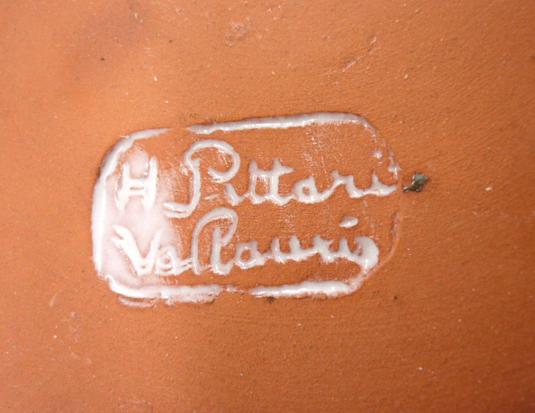 Large frying pan, casserole, signed enamelled ceramic by Humbert Pittari Vallauris.
