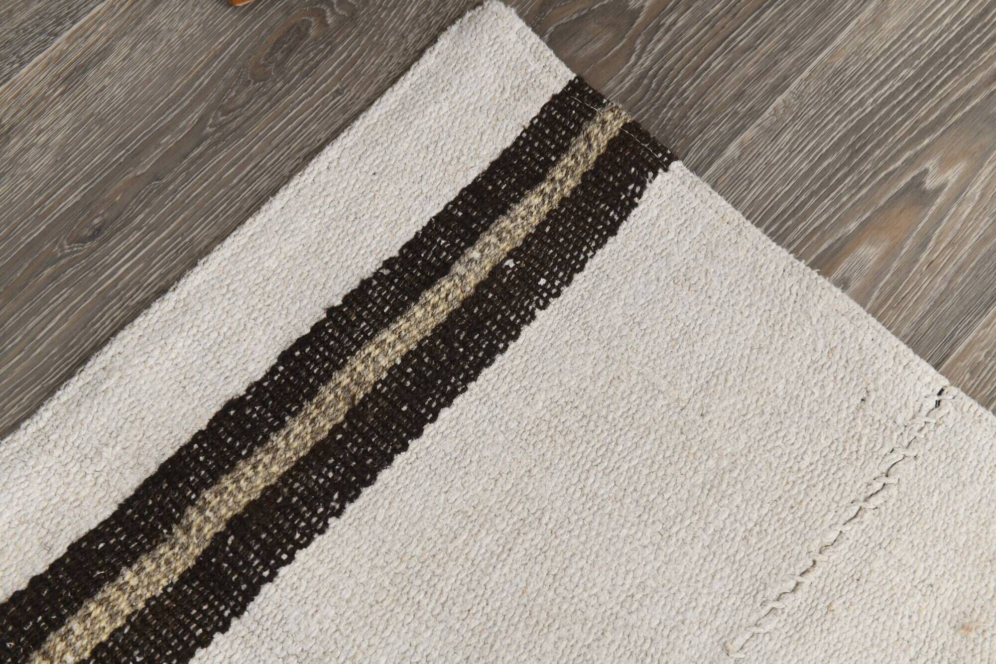 5x7 Turkish Hand-Woven Beige & Brown Striped Kilim Carpet, 144x202Cm