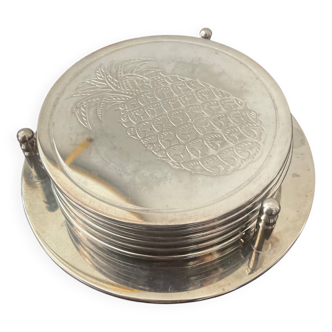 Vintage Silver Metal Coaster Set