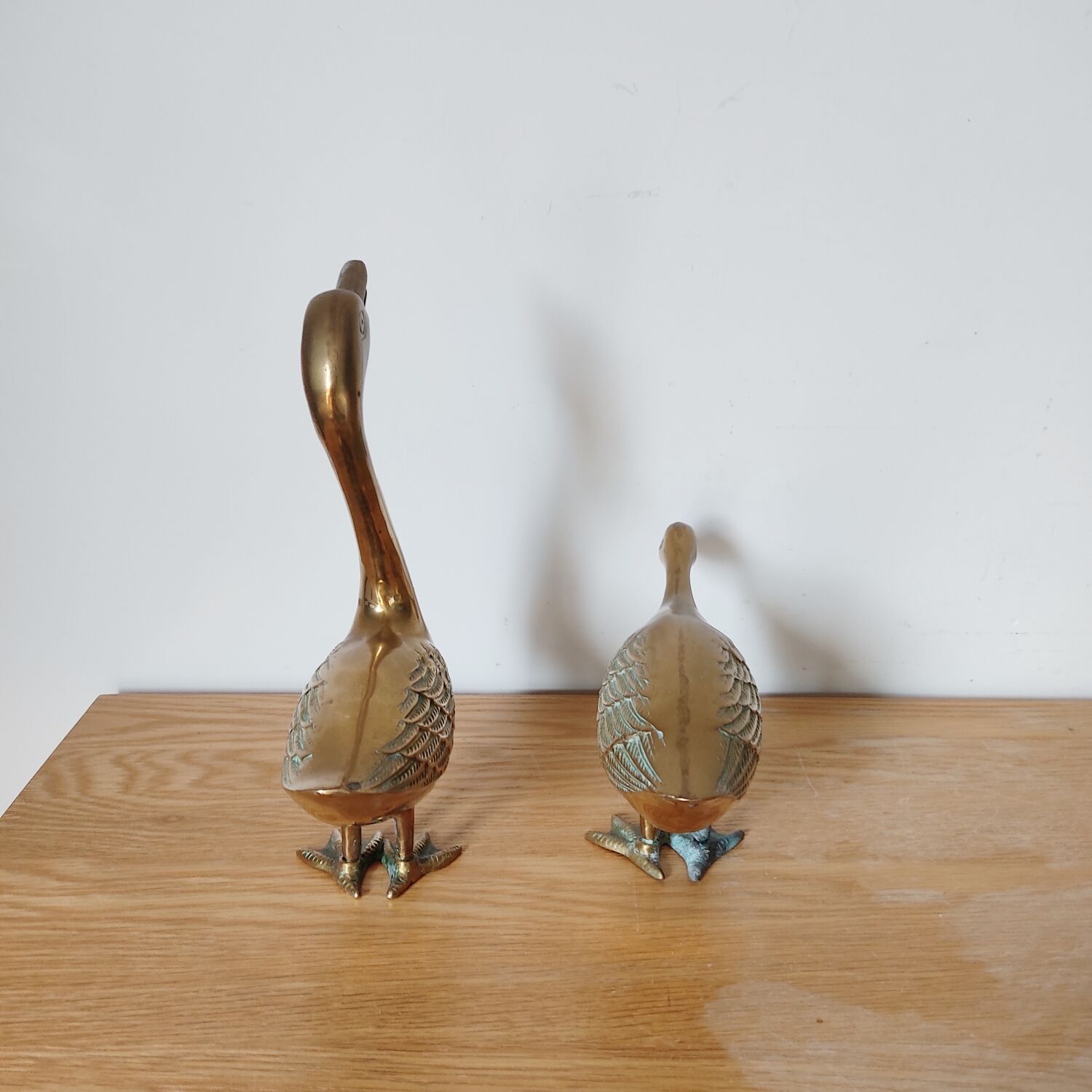Pair of brass geese