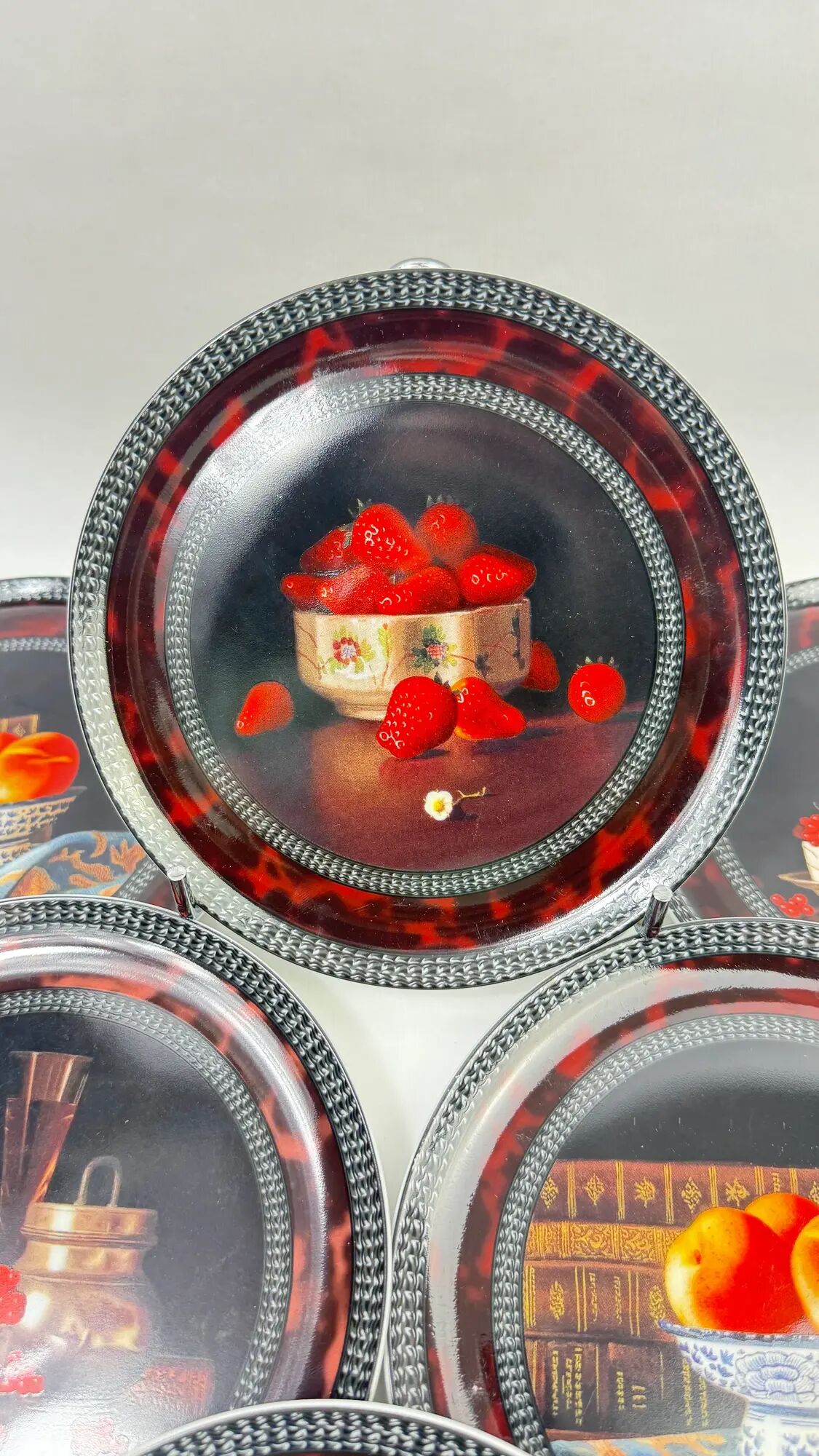 Bernardaud Limoges "Red Fruits" by Jean-Claude Chauray, 7 pieces
