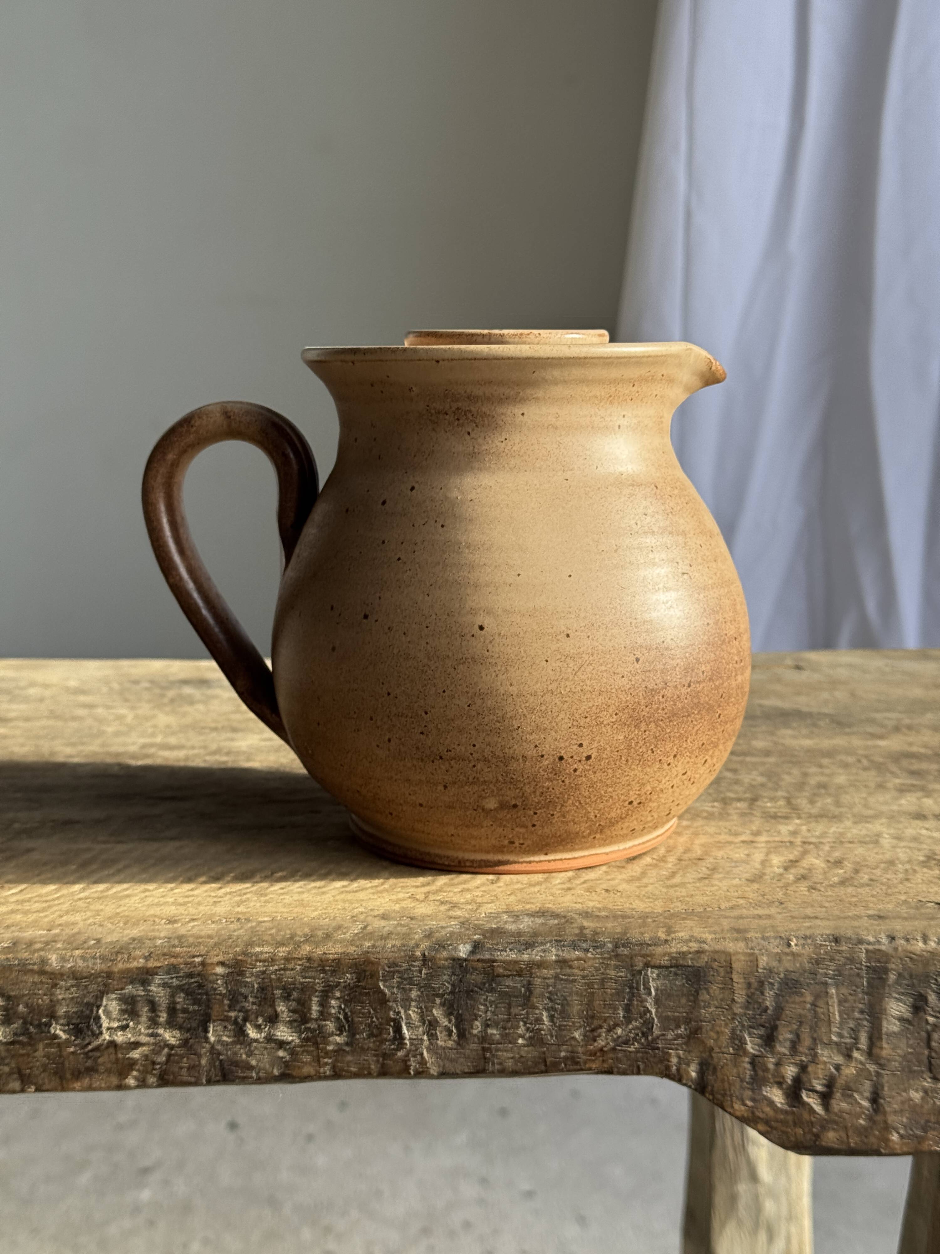 Vintage brutalist stoneware pink wine cooler pitcher H19