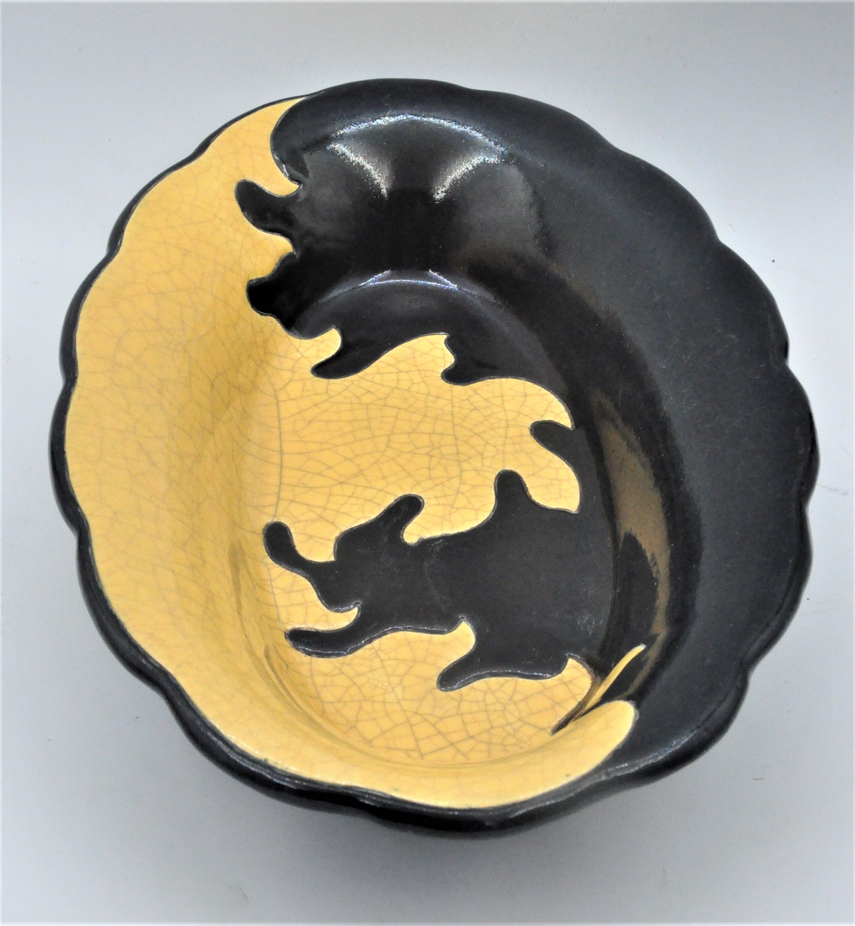 Old dish in enamels from longwy ombre et lumière collection ceramic design