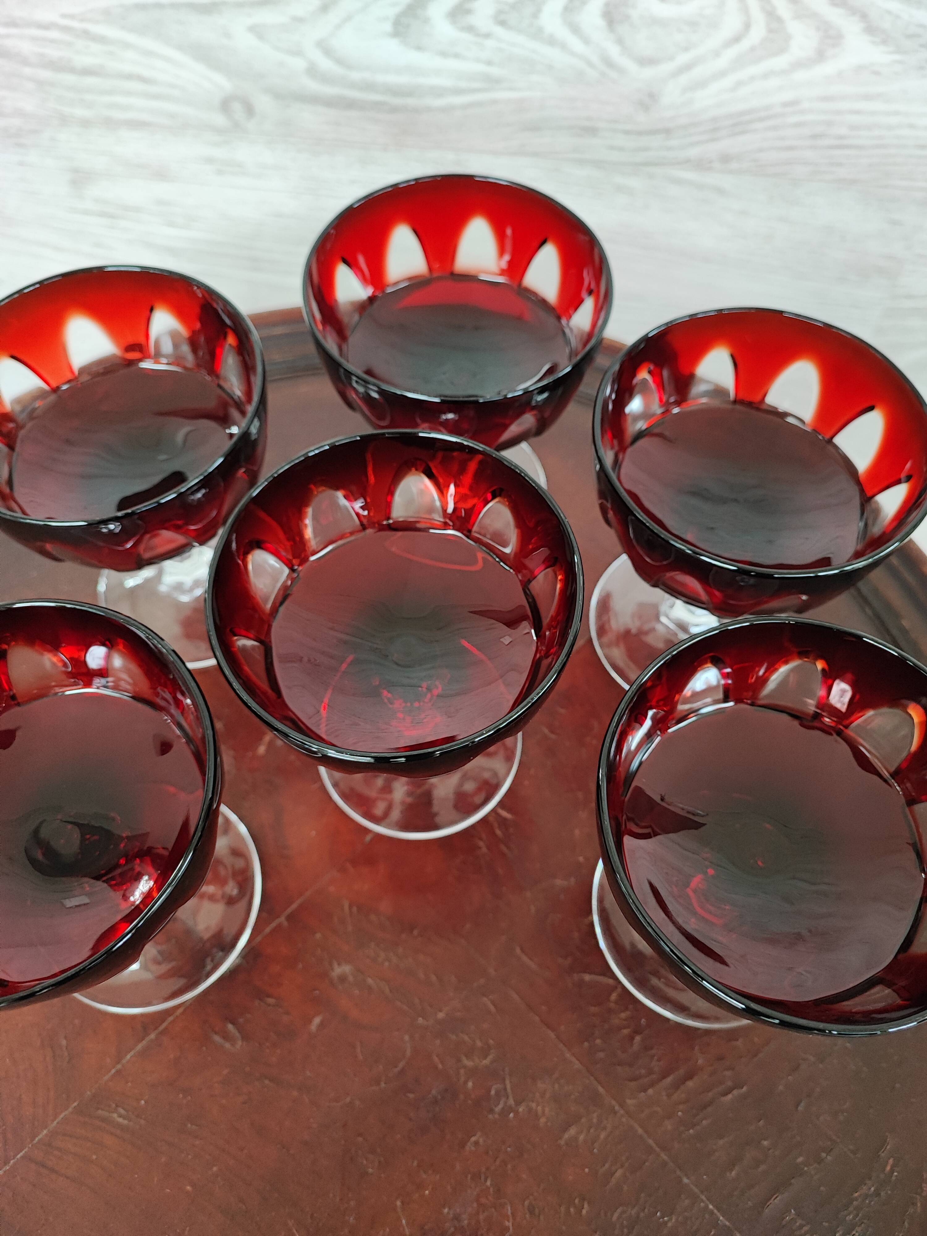 Old crystal glasses on foot champagne glass,