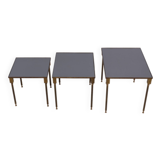 Hollywood Regency Brass nesting tables by Maison Charles France 1950s
