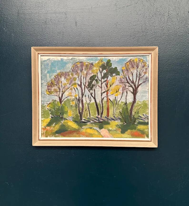 Original Swedish Oil on Panel - 'Forest Path'  – Unsigned Vintage & Framed