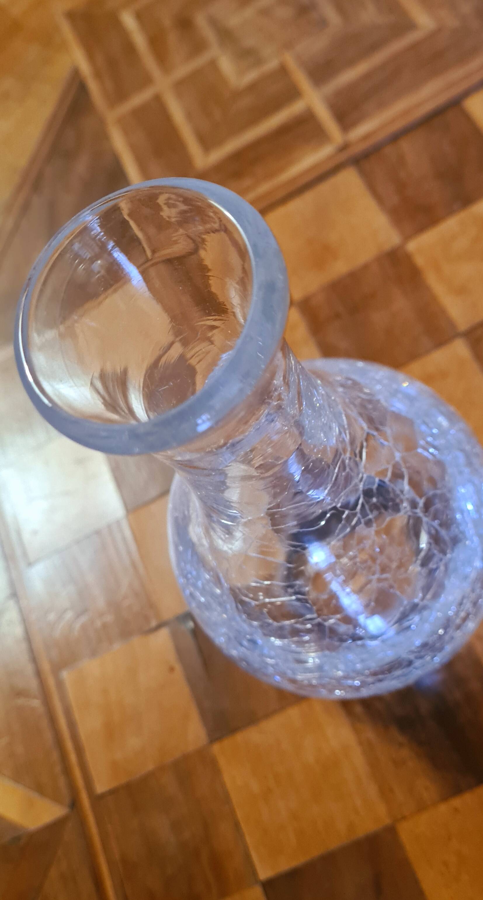 2 cracked glass carafes
