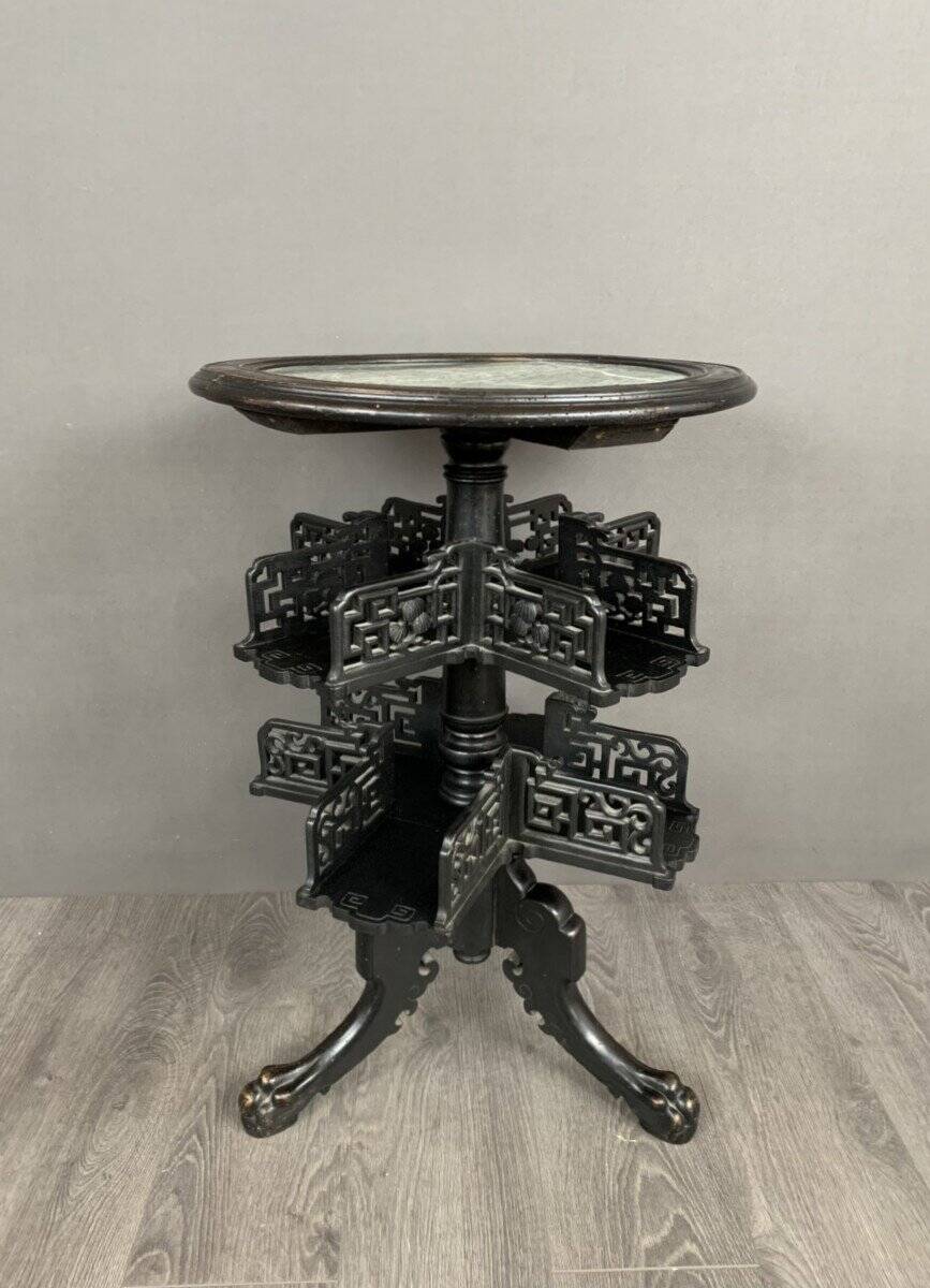 Round Table With Green Marble Inlays Early 20th Century