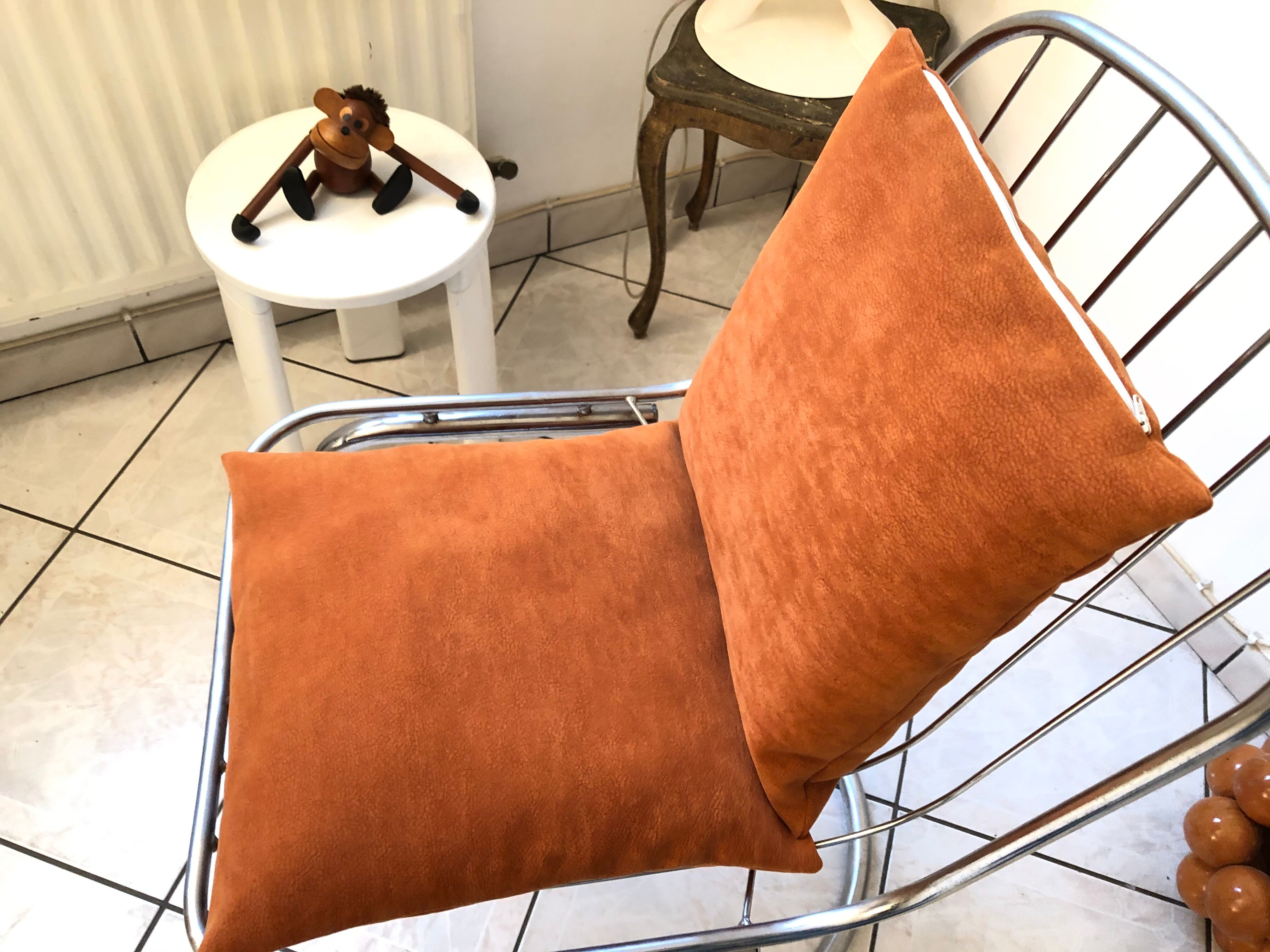 Pair of Cantilever chair design Gastone Rinaldi vintage 70 chrome steel wires