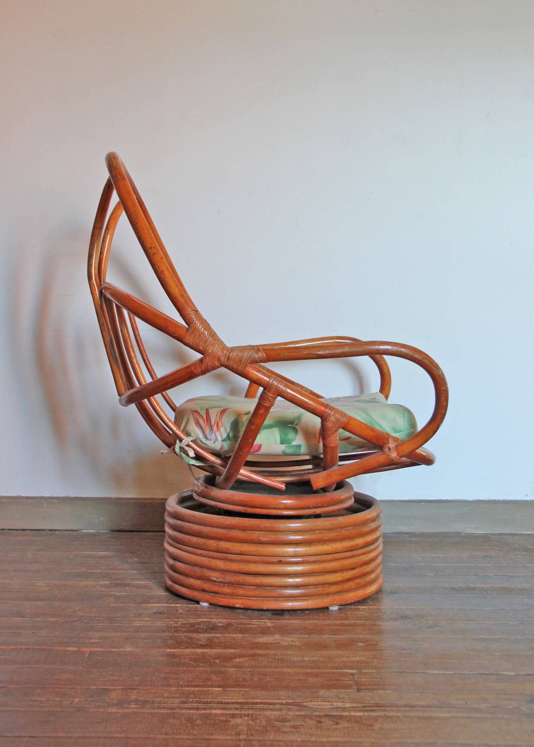 Rattan armchair, reclining and swivel, 70s