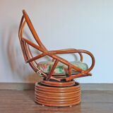 Rattan armchair, reclining and swivel, 70s