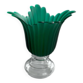 Vintage glass flower candle holder – green and transparent – large lantern