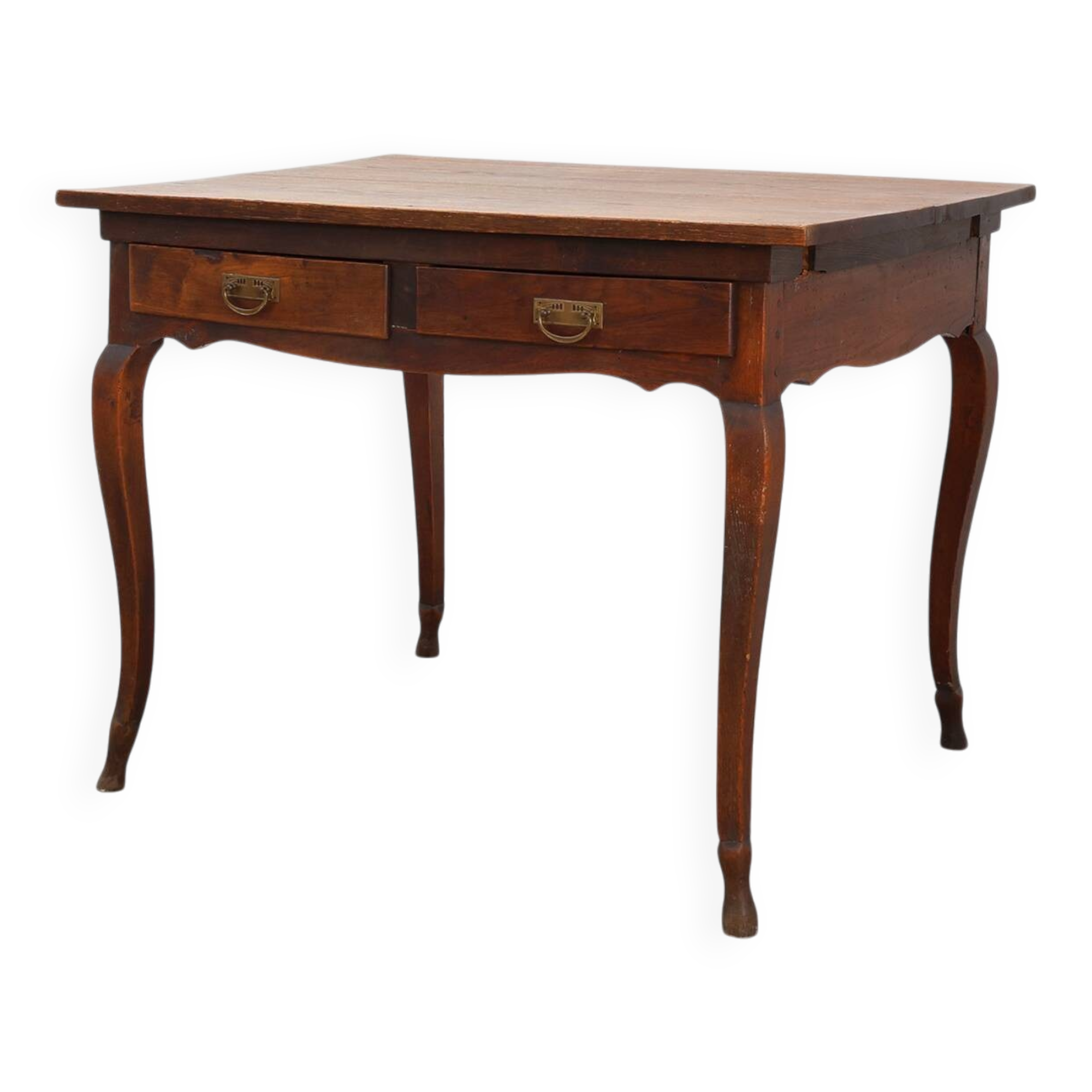 French Provincial Oak Table with Two Drawers, France, 19th Century
