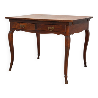 French Provincial Oak Table with Two Drawers, France, 19th Century