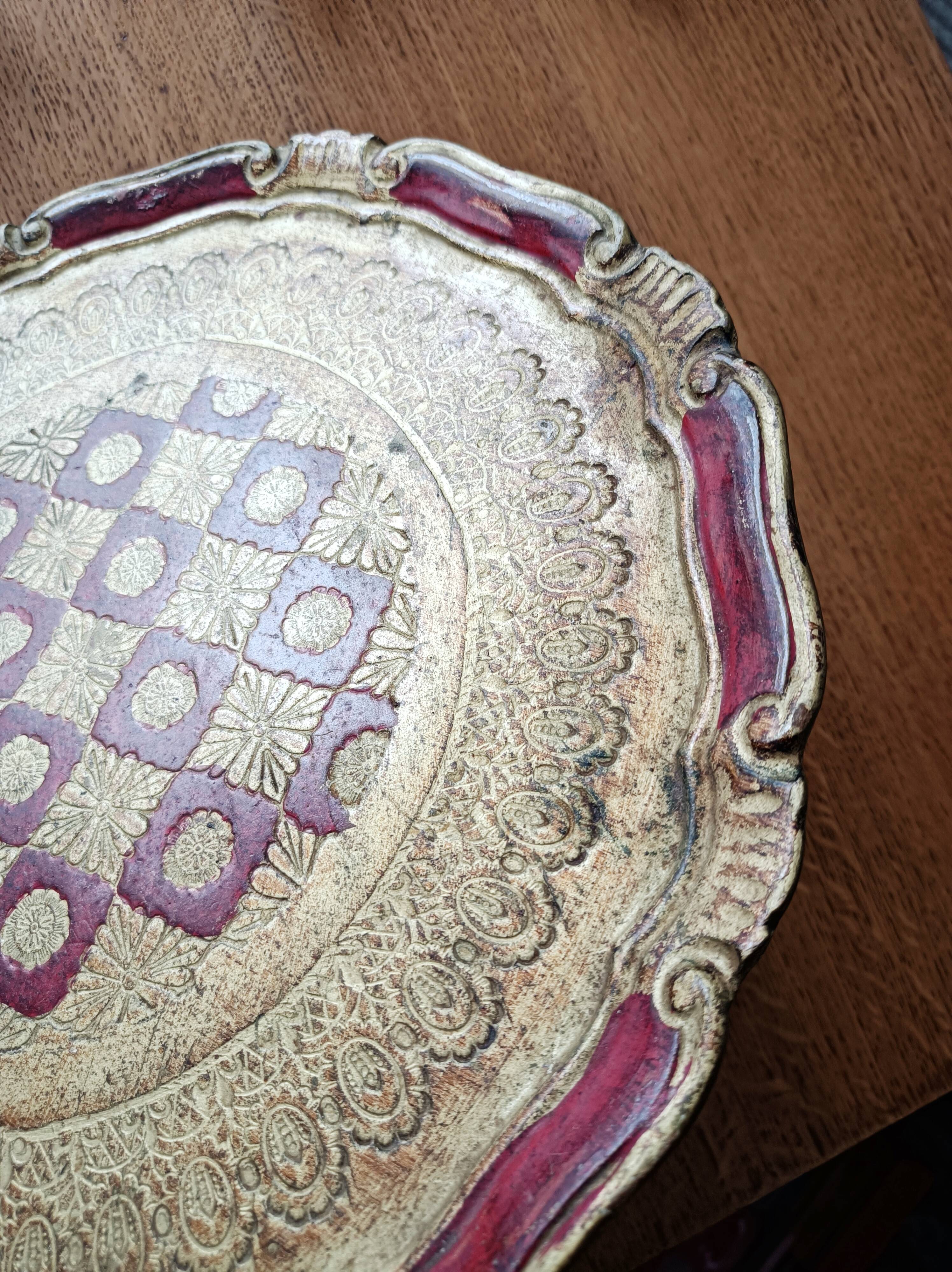 Red and gold Florentine tray
