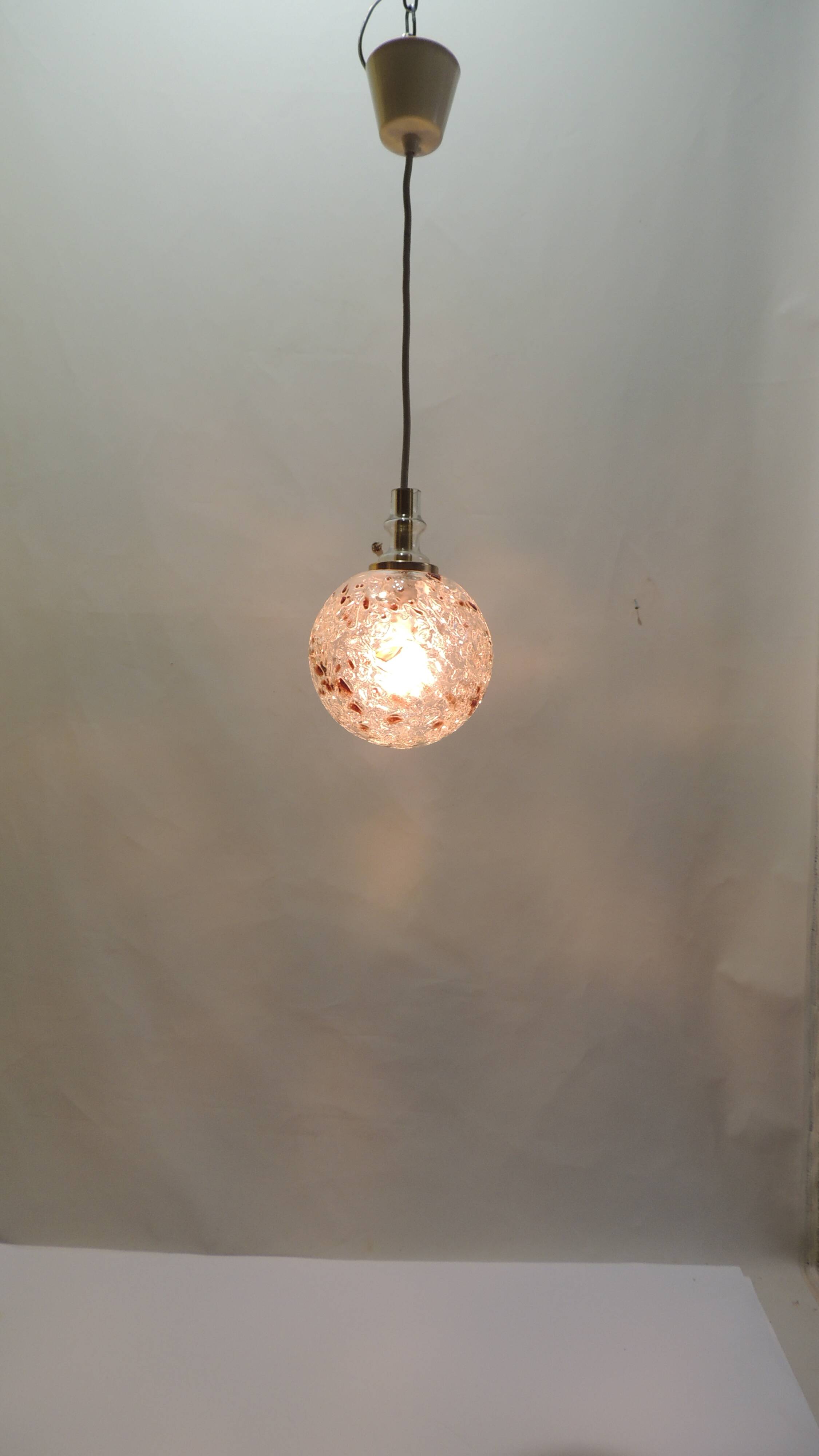 Doria Leuchten pendant lamp, textured Murano glass globe and brass,