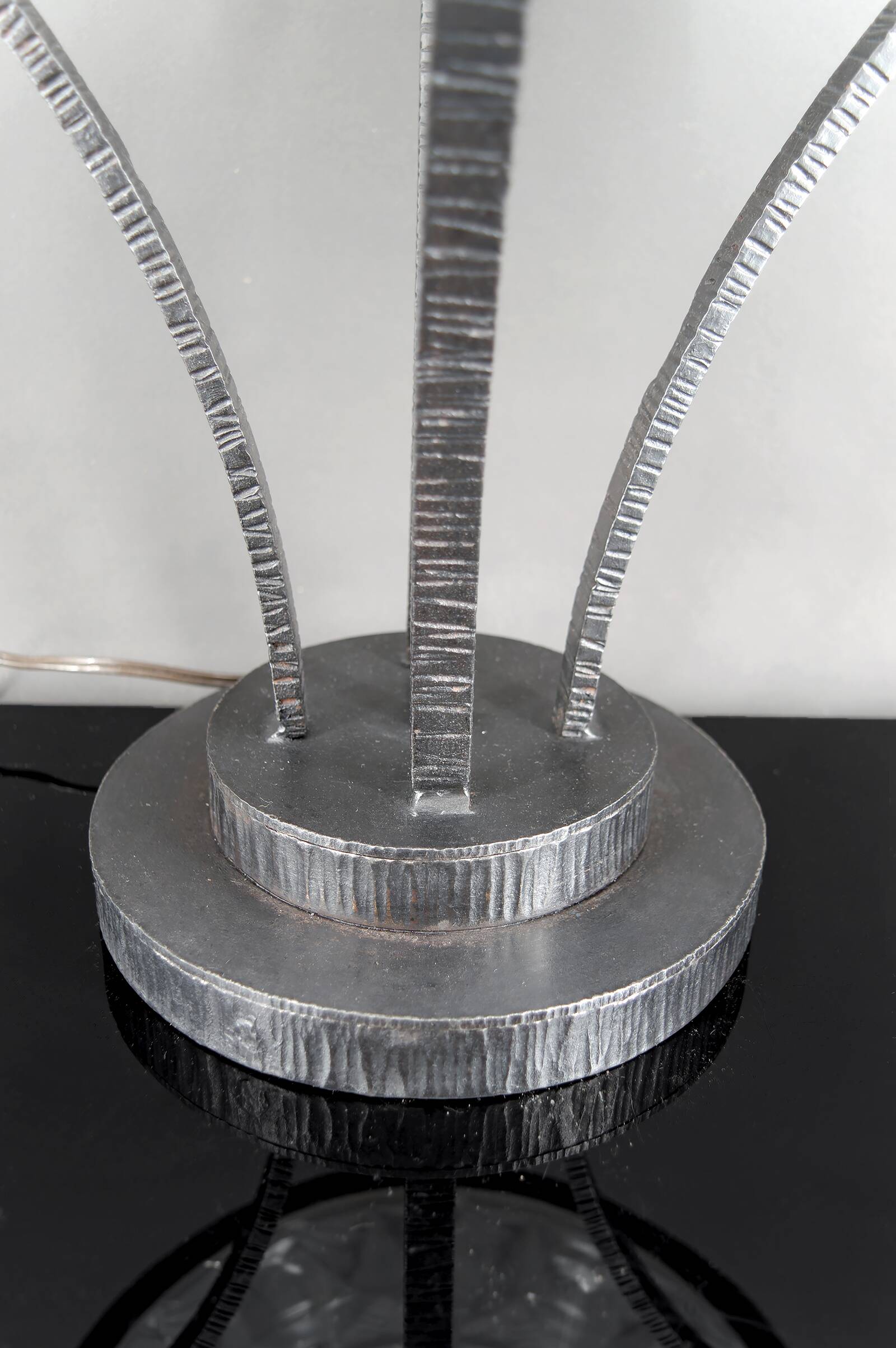 Important Art Deco Wrought Iron Lamp with Starry Glass Dome, c. 1930