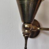 Vintage 50s wall light, 2 light arms, metal, brass and opaque glass tulip