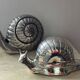 Duo vintage snail jewelry boxes in silver metal