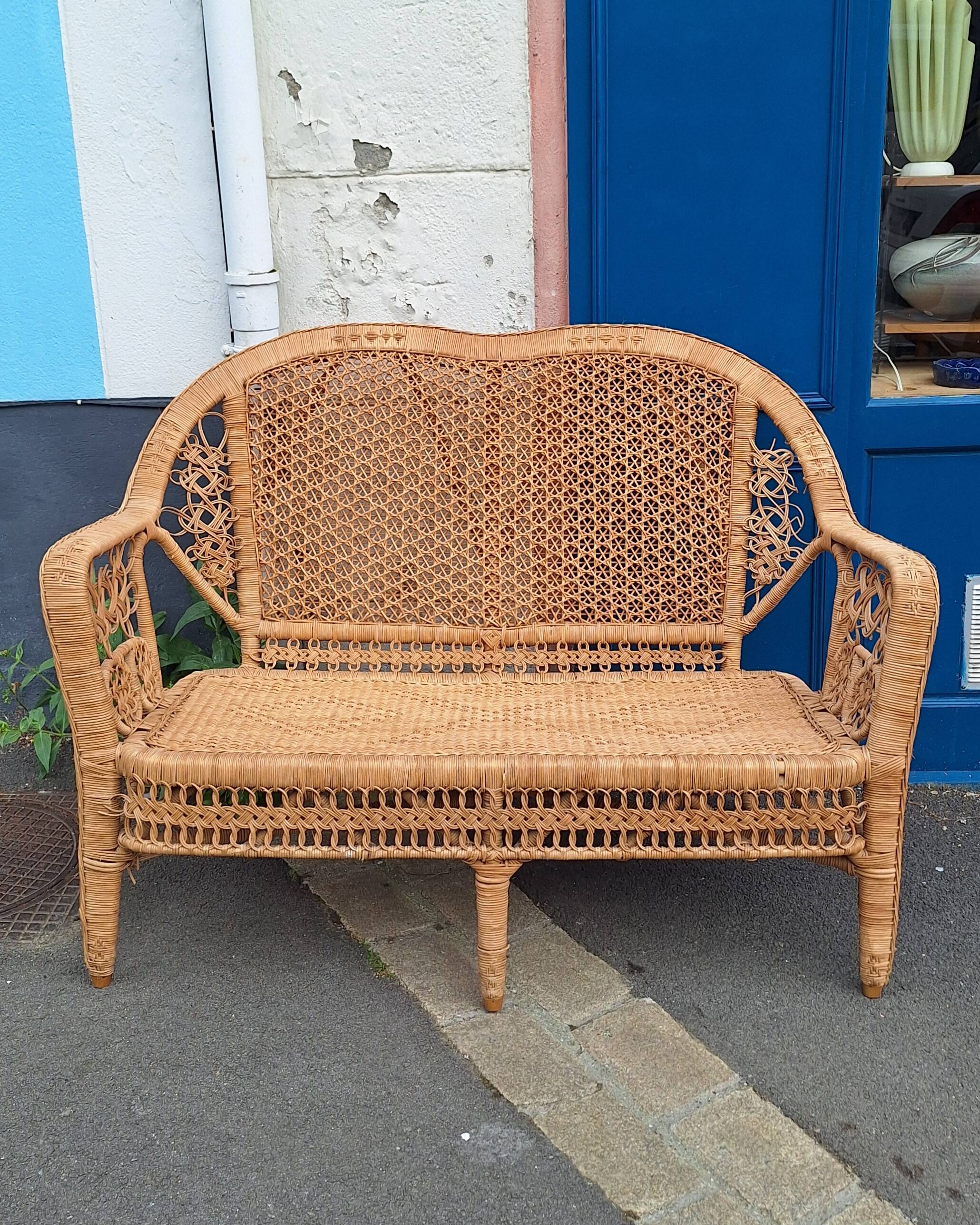 Peacock rattan bench