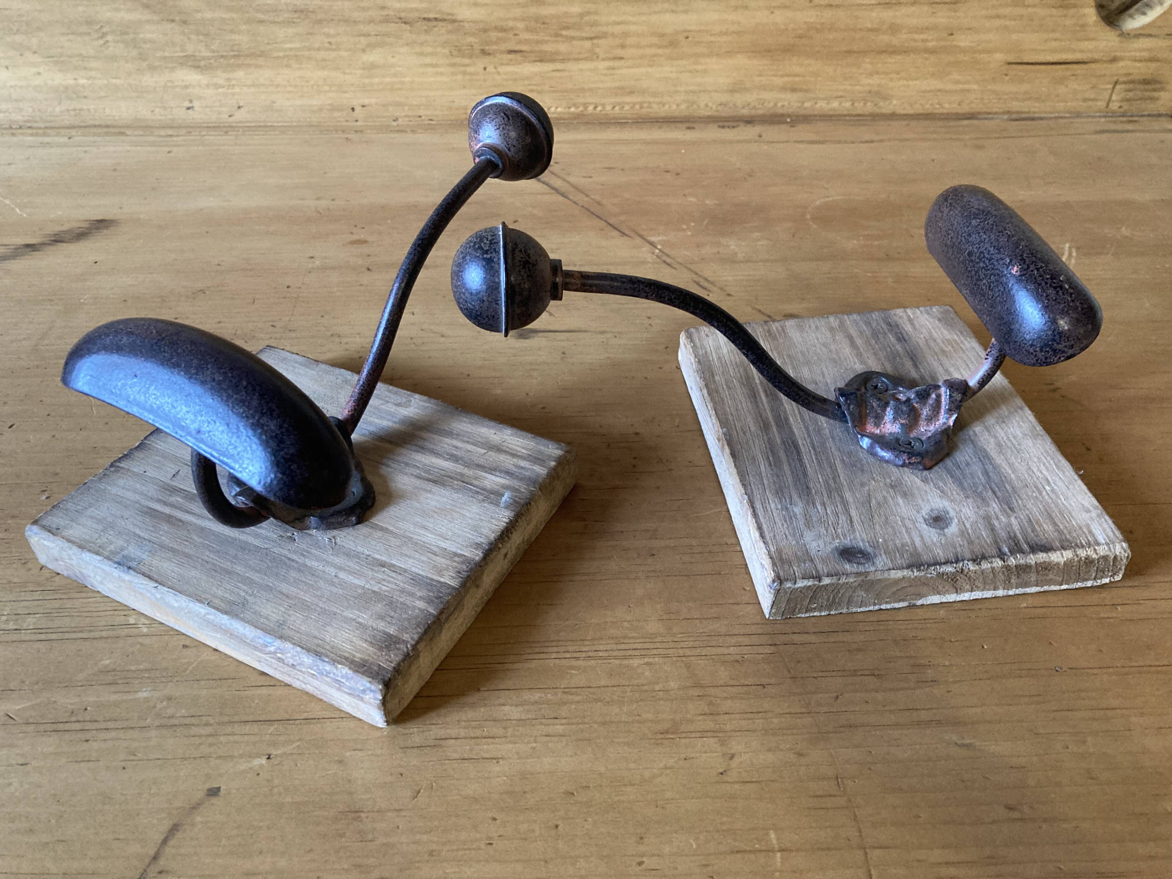 Wooden and metal coat hooks