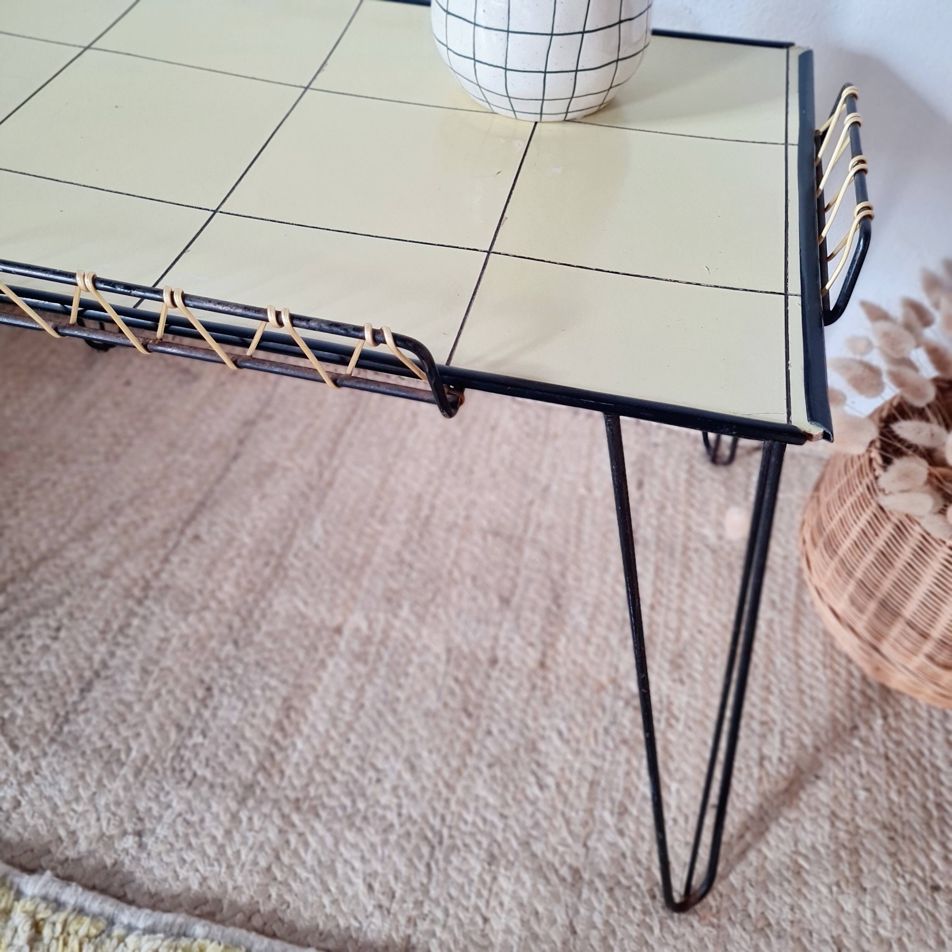 Black metal side table with scoubidou, 1950s